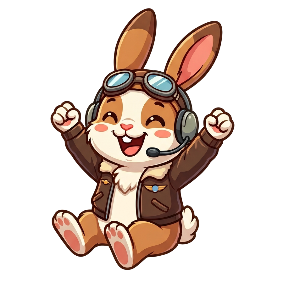 GonnaLand mascot — a pilot bunny who just landed a plane